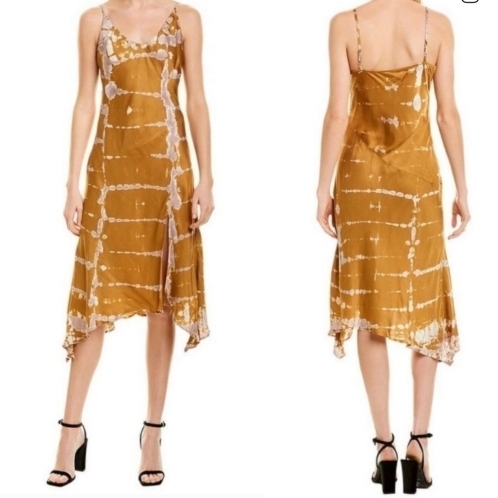 Young fabulous & broke sweetie gold fig slip slit midi dress size XS